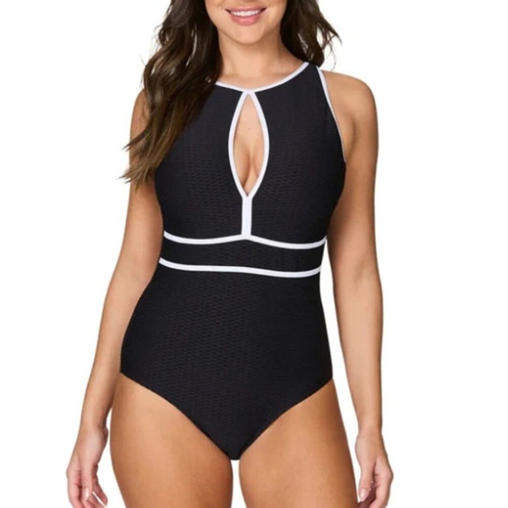 Nip Tuck Swim Jane Black & White One Piece Swimsuit Size 8 New